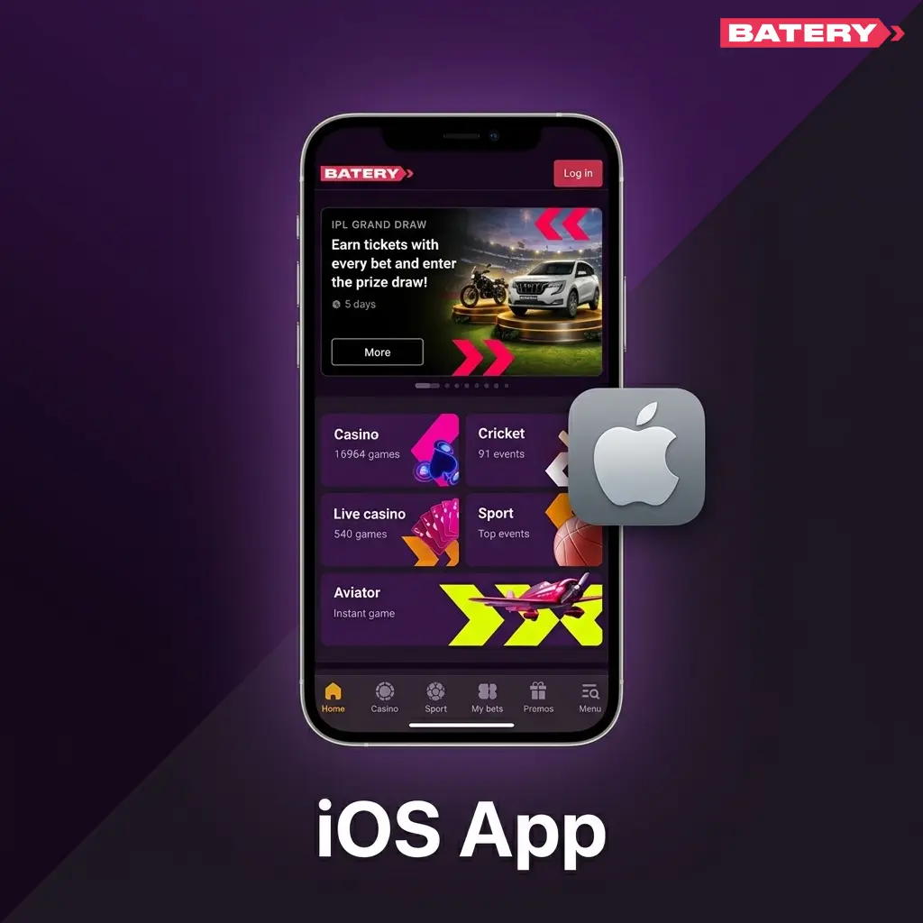 Batery Bet iOS app guide showing how to add the mobile website to iPhone home screen via Safari browser