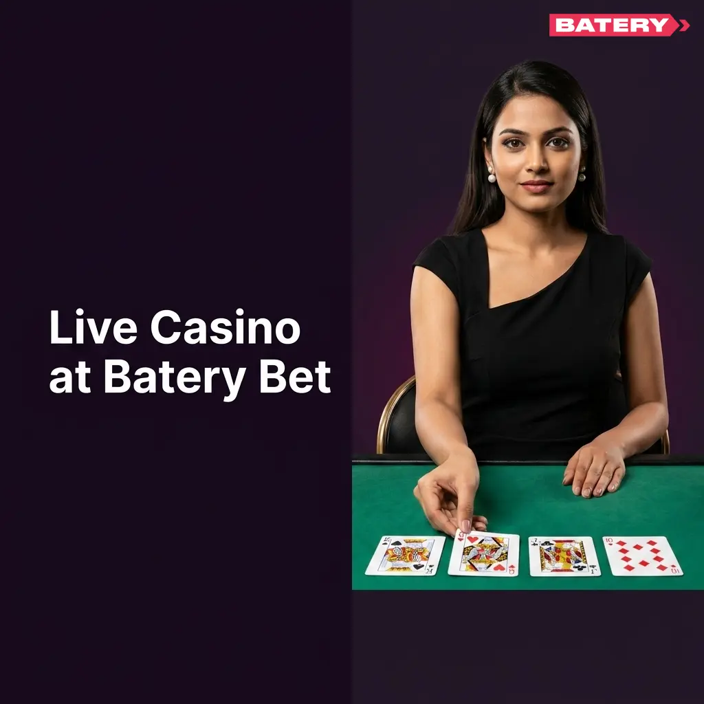 Live Casino at Batery Bet with real-time tables for Blackjack, Roulette, Andar Bahar and Teen Patti in INR