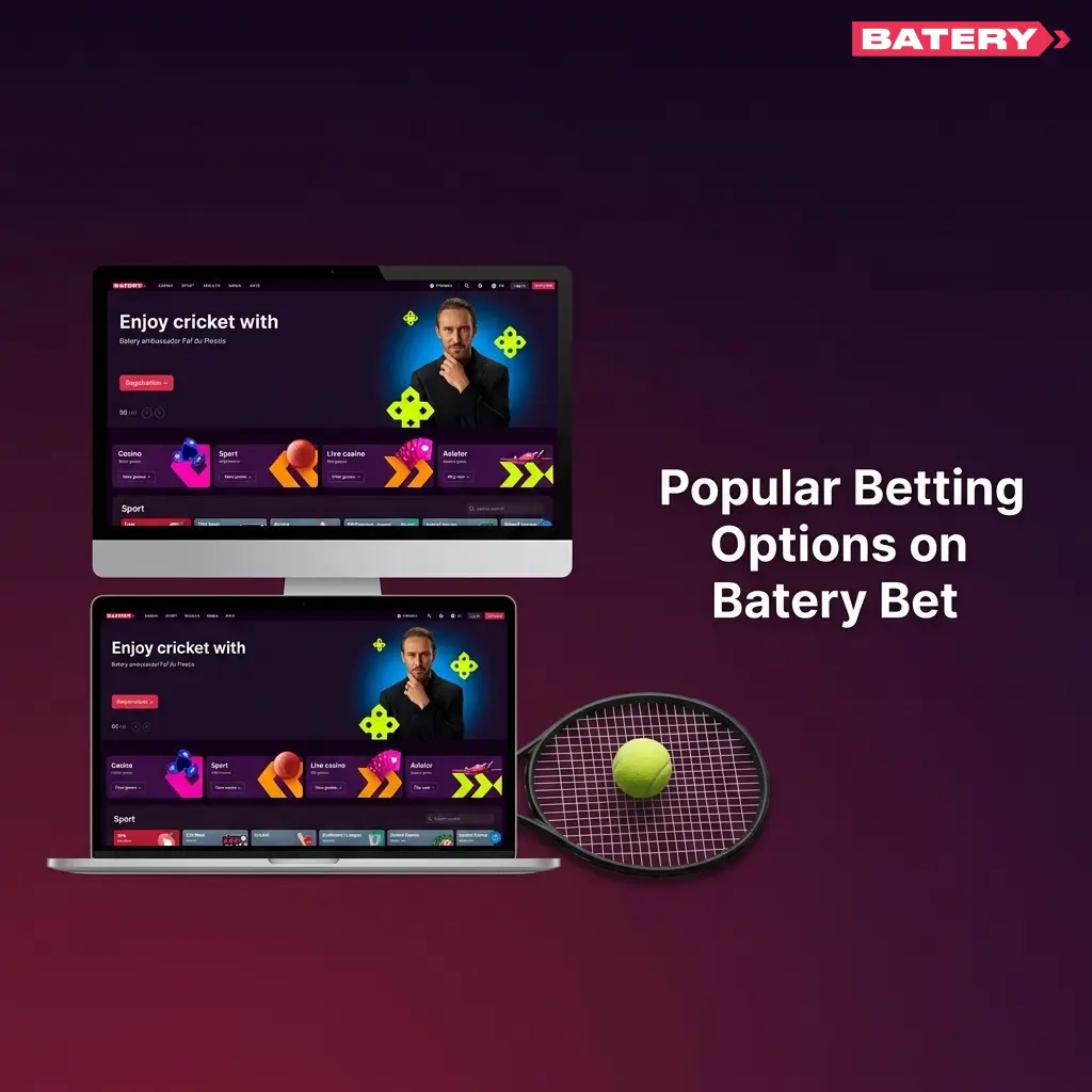 Indian players exploring popular betting options on Batery Bet including pre-match, live in-play, sports, and esports markets