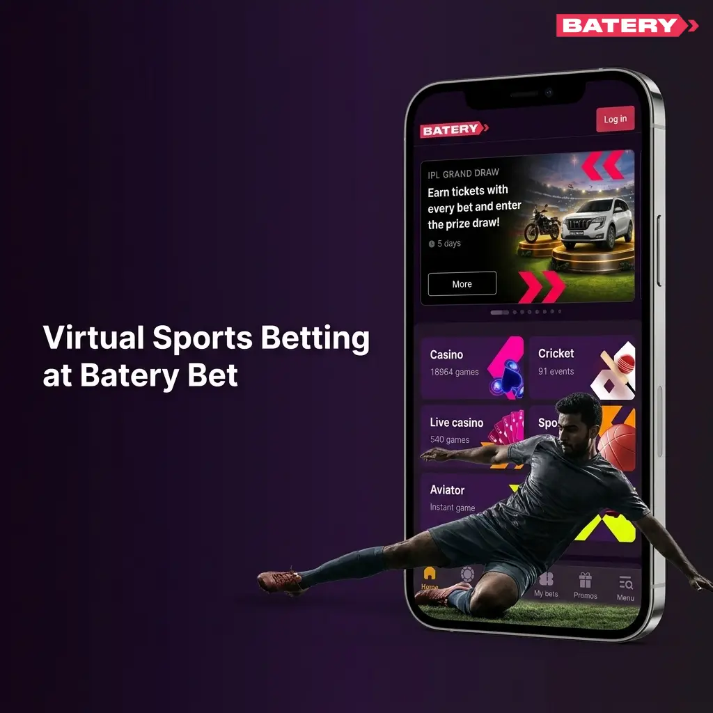 Virtual sports betting at Batery Bet featuring football, cricket, horse racing and basketball simulations available 24/7
